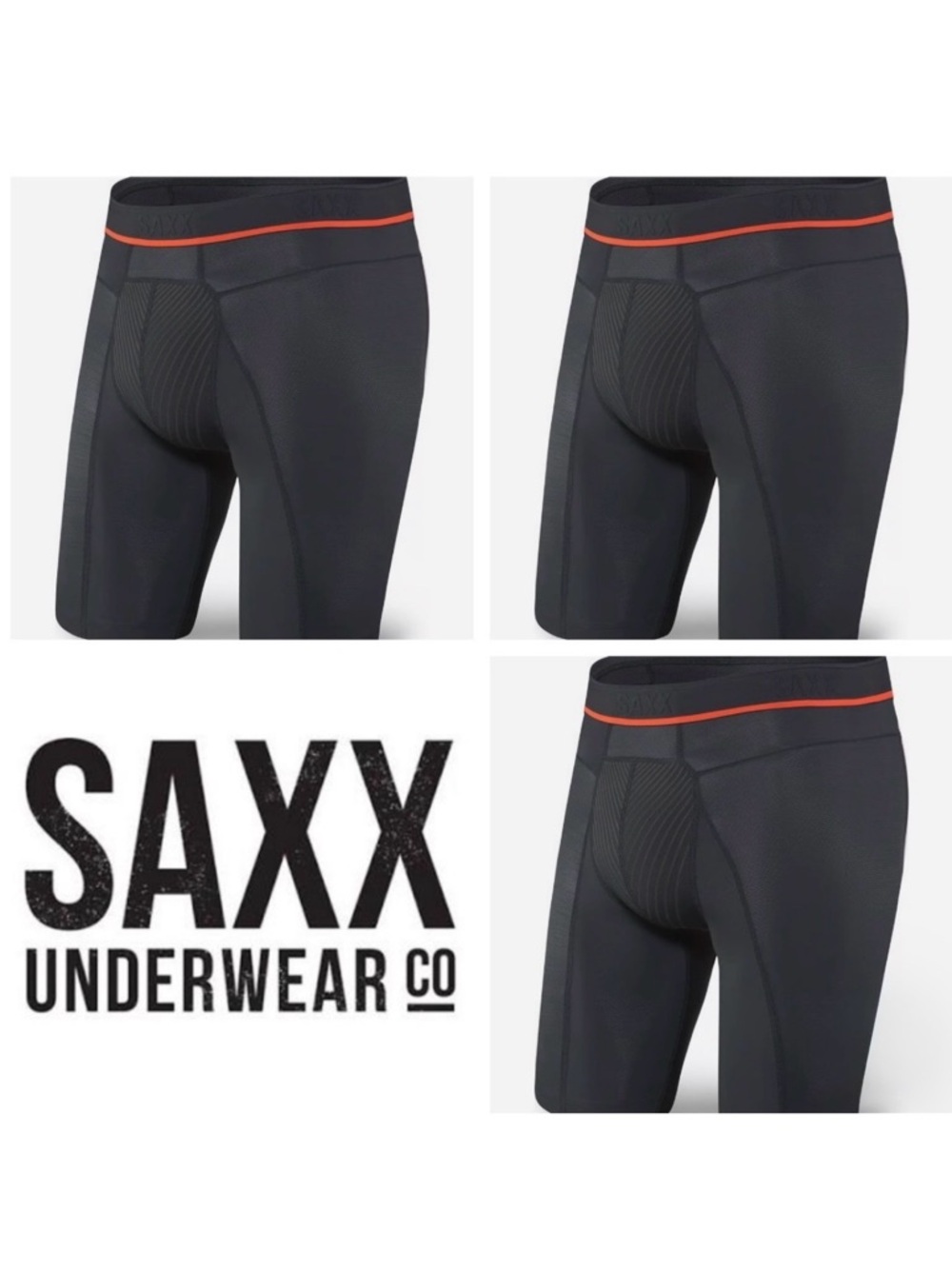 Saxx 3pk Black Hyperdrive Long Boxer Briefs with Red Accent (Size Small)